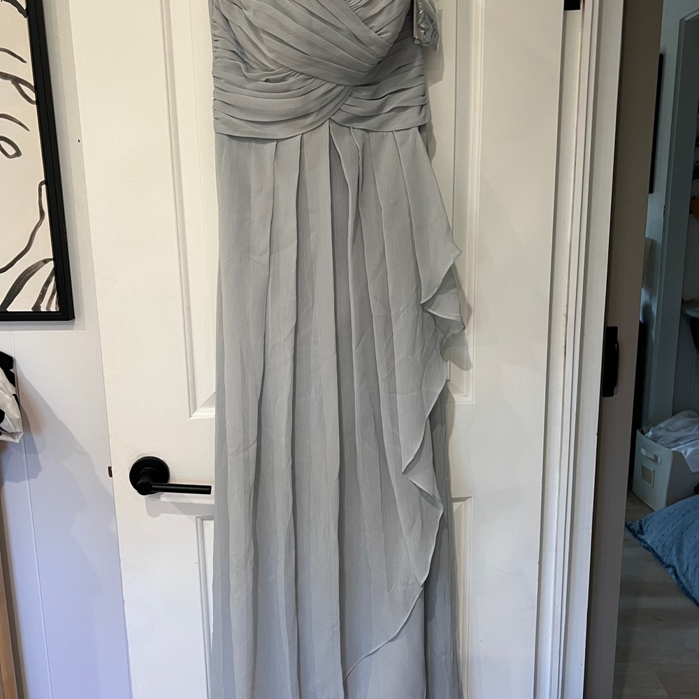 David's Bridal Gray Sweetheart One Shoulder Gown